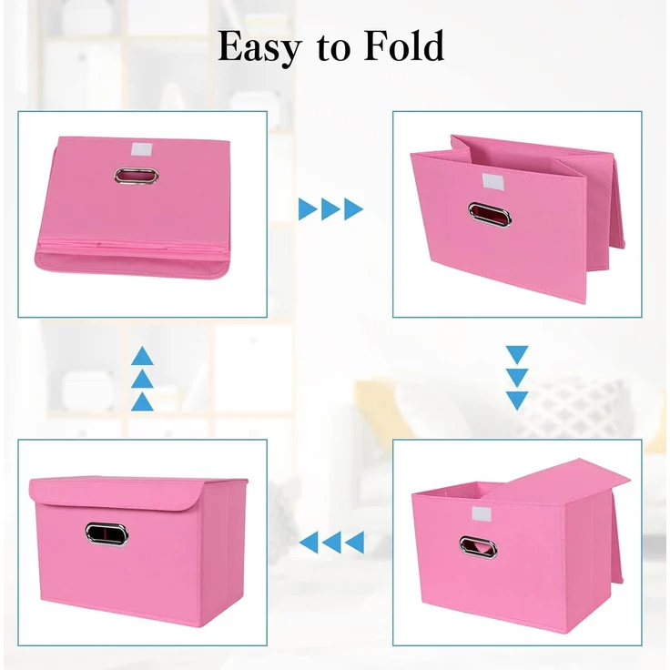 ABC Faltbare Aufbewahrungsbox aus Stoff mit Deckel und Metallgriff, 3er-Set, rosa – Bild 5