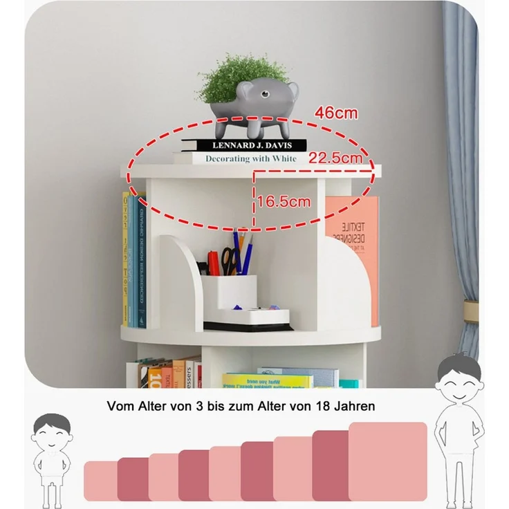 TUWENA Bücherregal Drehbares Bücherregal, 360° Holz-Eck Lagerregal, Aufbewahrungsregal, 2/3/4/5 Etagen Bücherorganisator für Wohnzimmer, Büro, Kinderzimmer – Bild 4