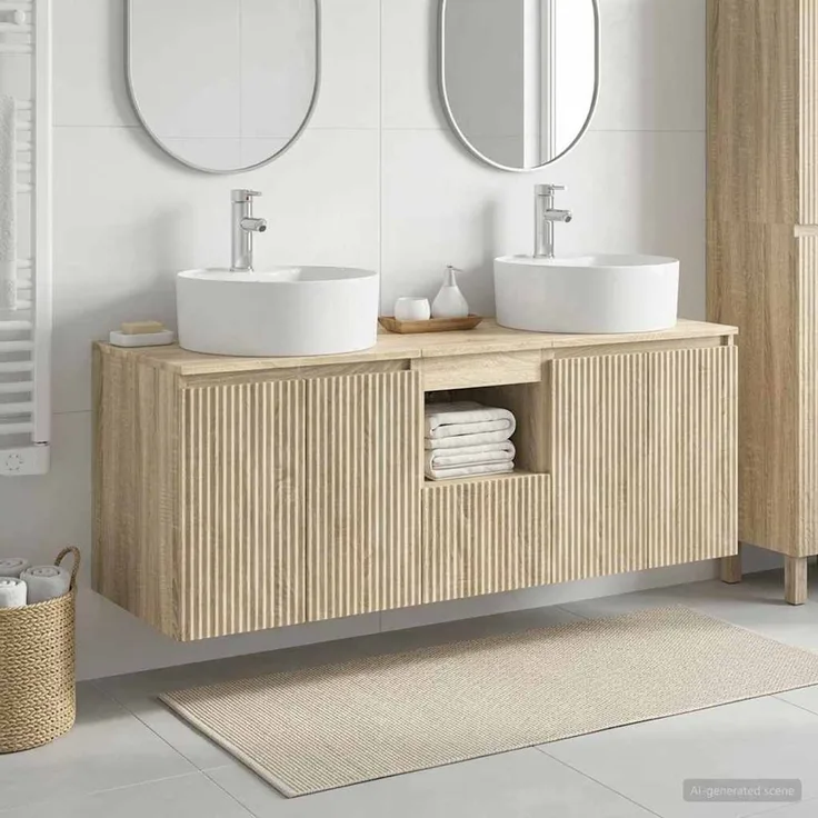 vidaXL Wandmontiertes Badezimmerschrank-Set 3 stk. Sonoma-Eiche 3405679