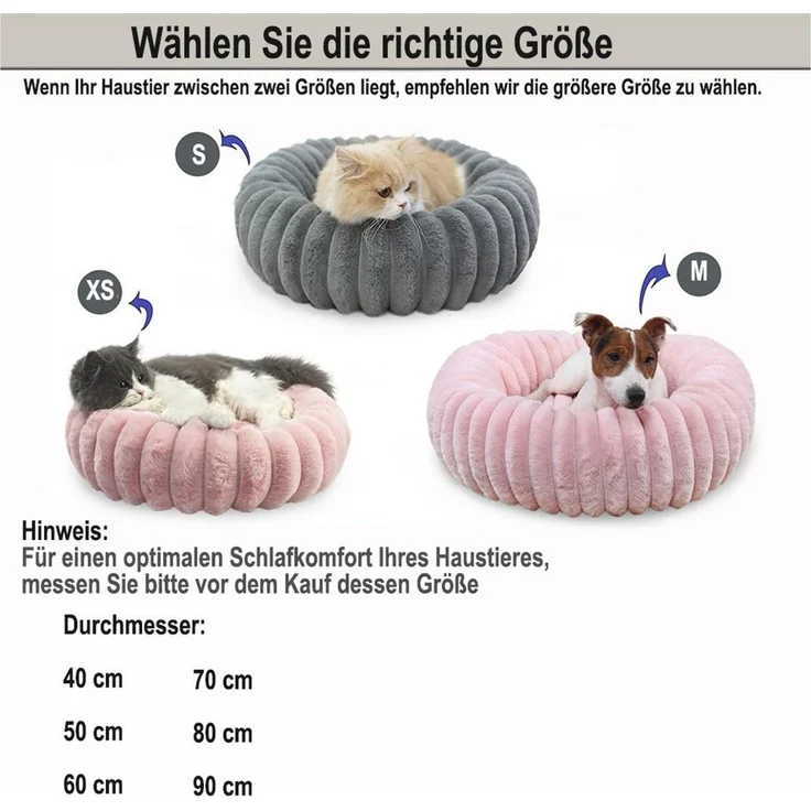 Ledander Tierbett Donut-Hundebett in mittlerer Größe, waschbar, flauschig,Hundekissen, aus Kunstfell mit Cord-Fleece-Futter und rutschfester Unterseite – Bild 4