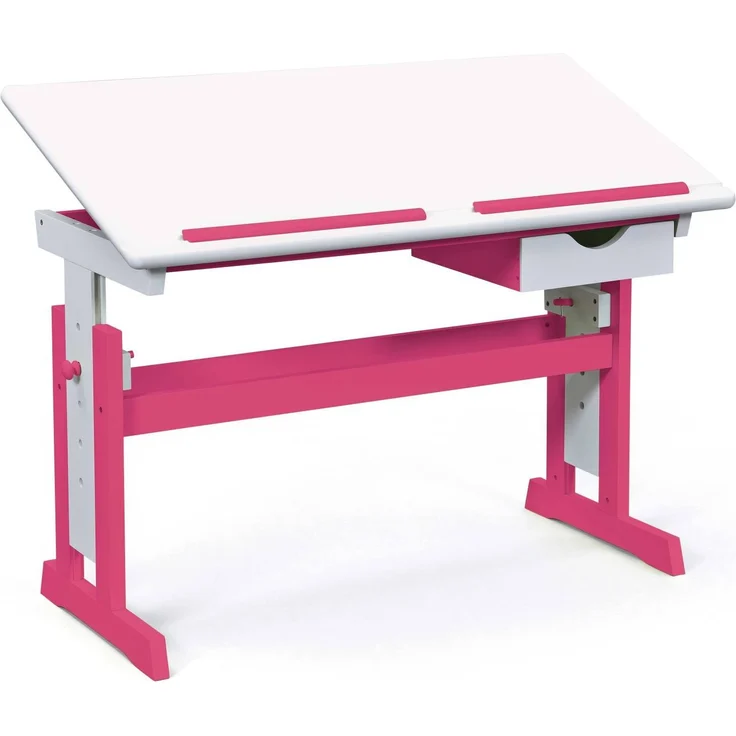 Kinderschreibtisch PIJII Pink weiß lackiert Höhe verstellbar Schublade – Bild 1