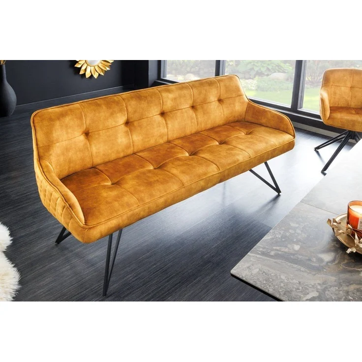 riess-ambiente Sitzbank EUPHORIA 156cm senfgelb / schwarz (Einzelartikel, 1-St), Wohnzimmer · Samt · Metall · Flur · Küche · Esszimmer · Retro Design – Bild 2