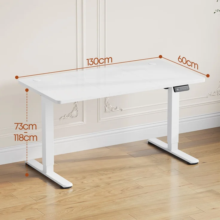 Devoko Hohenverstellbarer Schreibtisch Holzwerkstoff Metall Weiß 130 x 60 x 73-118 cm – Bild 8
