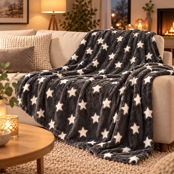 Kuscheldecke mit Sternen Anthrazit 180x220 cm – Bild 3