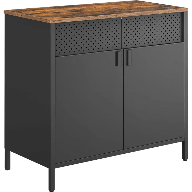 Songmics Sideboard, mit verstellbarem Einlegeboden, Stahlgestell vintagebraun-schwarz, 76 x 40 x 80 cm