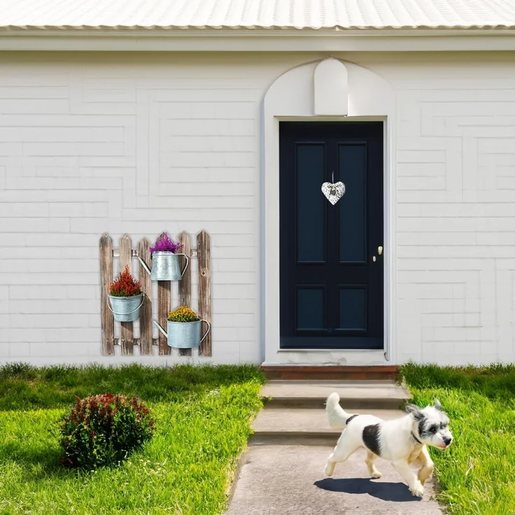 Kobolo Blumentopf Blumenkasten aus Holz - 3 Metallbehälter mit Haken, aus Holz – Bild 2