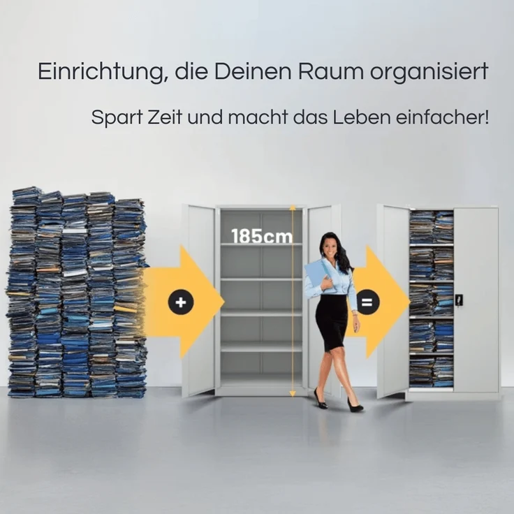 MegaDeal 4x Aktenschrank abschließbar KADO - 5 Ebenen verstellbar, Flügeltüren | Metallschrank Werkstatt Mehrzweckschrank Büroschrank aus Stahl Werkzeugschrank, 185x90x40cm Grau – Bild 3