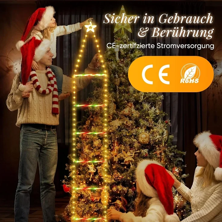 Salcar LED-Lichterkette LED Weihnachts Leiter 3M Weihnachtslichterkette Warmeweiß, Timer, Memory, 9 Modi(Stufenlos Warmweiß/Vierfarben/Macaron-Farben) – Bild 7