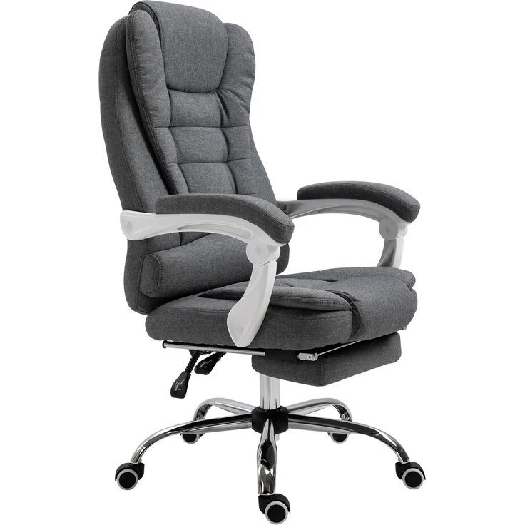 MELAYR, Bürostuhl mit ausklappbarer Fußstütze, Chefsessel, verstellbare Rückenlehne, Leinenoptik, Grau, 65 x 70 x 118 cm – Bild 2