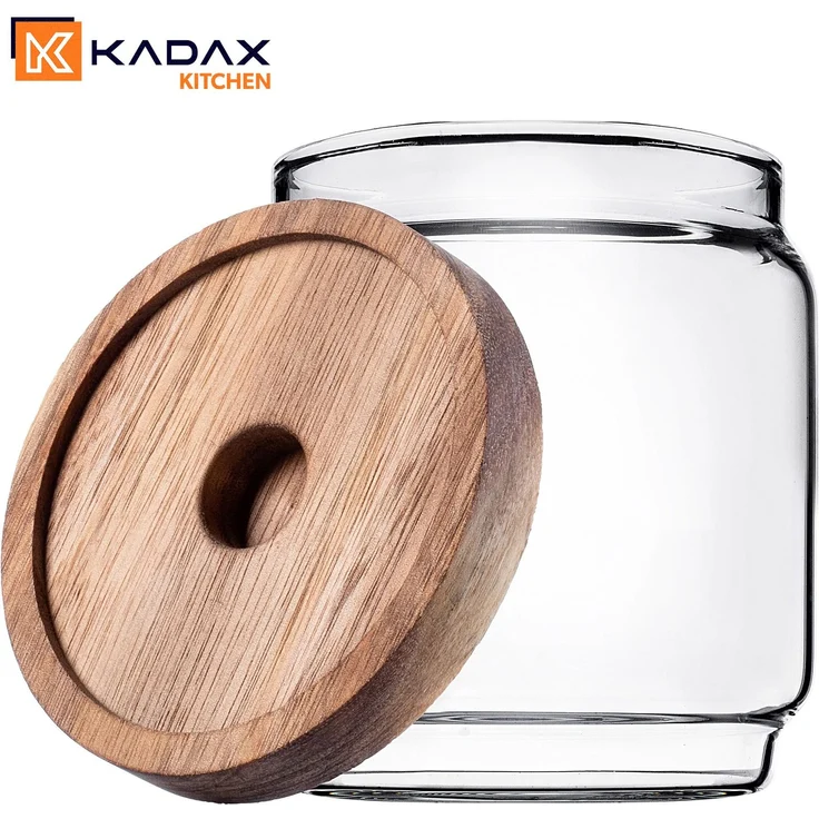 KADAX Vorratsglas 450ml mit Holzdeckel, Glasbehälter zur Aufbewahrung von Lebensmitteln, Vorratsgläser mit Deckel, Vorratsbehälter aus Glas, Vorratsdosen – Bild 5