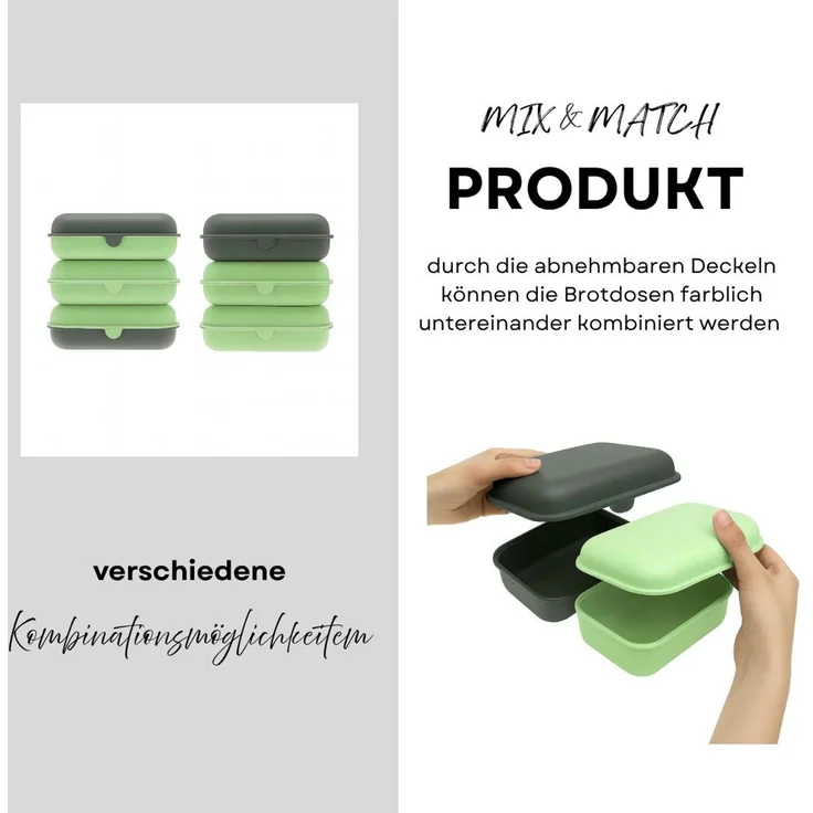 Cofi Brotdosen 3er-Set – Lunchbox / Frühstücksbox – BPA-frei, spülmaschinenfest, stapelbar, 1000 ml Grün-Grau – Bild 2