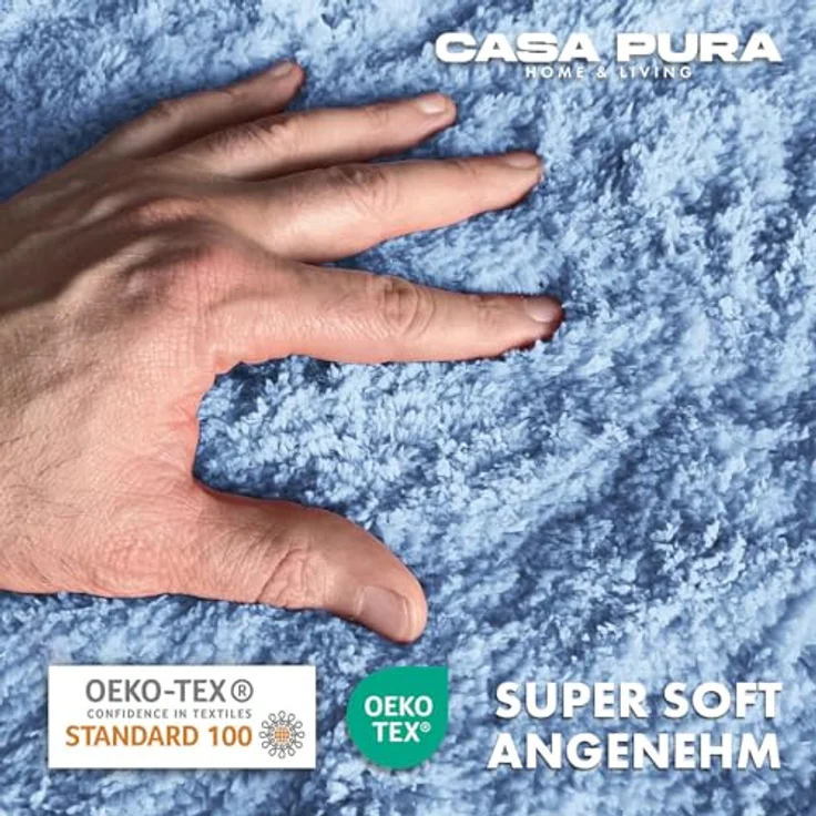 casa pura Badematte Hochflor Sky Soft, weicher rutschfester Badezimmerteppich waschbar, 70x120 cm, hellblau, schadstoffgeprüft – Bild 4