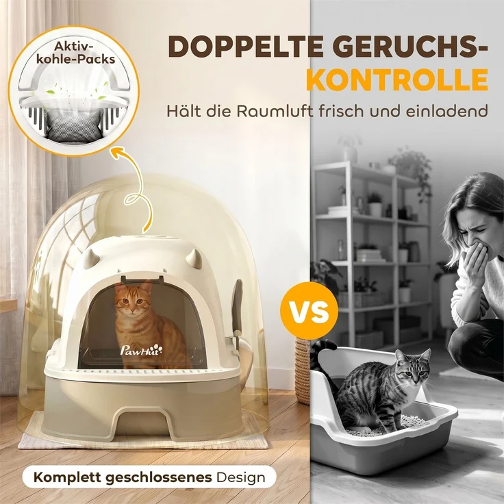 PawHut Katzentoilette, Edelstahl, Kunststoff, Grau, 52L x 42B x 39H cm – Bild 5