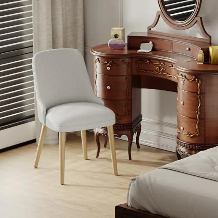 COLAMY Esszimmerstühle 2er Set, Gepolsterter Stuhl mit Holzbeinen, Hohe Rückenlehne für Esszimmer/Restaurant/Café, Hellgrau – Bild 7