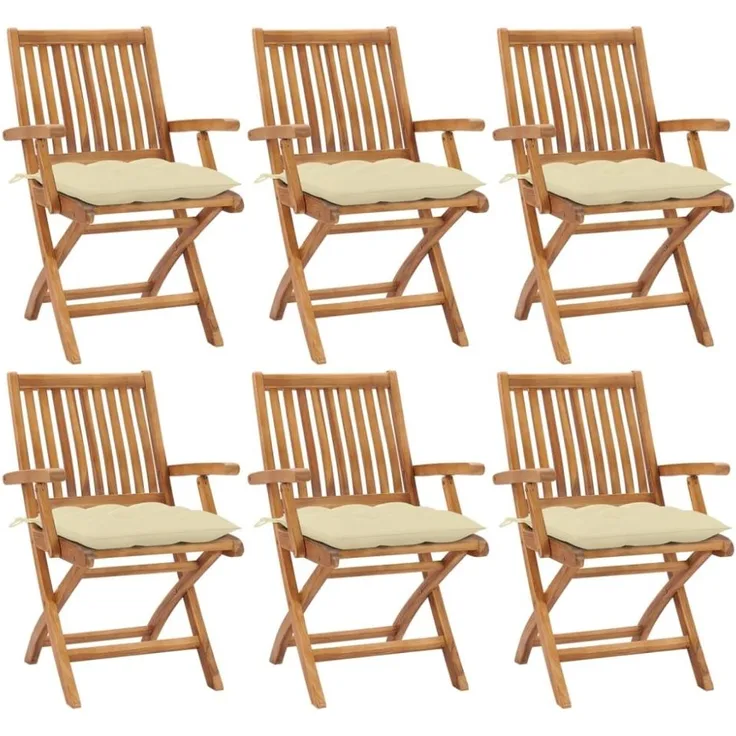 vidaXL Klappbare Gartenstühle mit Kissen 6 Stk. Massivholz Teak 3072767