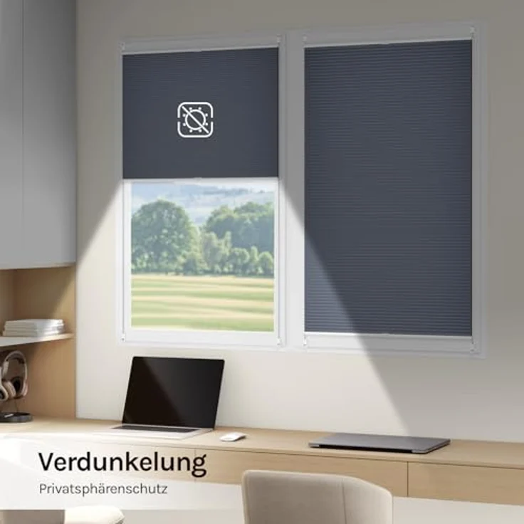 WOLTU Wabenplissee ohne Bohren Verdunklung Thermo Doppelplissee Klemmfix Zweifarbig 70x130 cm Blau-Weiß, Plissee Faltrollo Sonnen-, Sicht- & Schallschutz, Jalousie Plisseerollo für Fenster & Tür – Bild 5