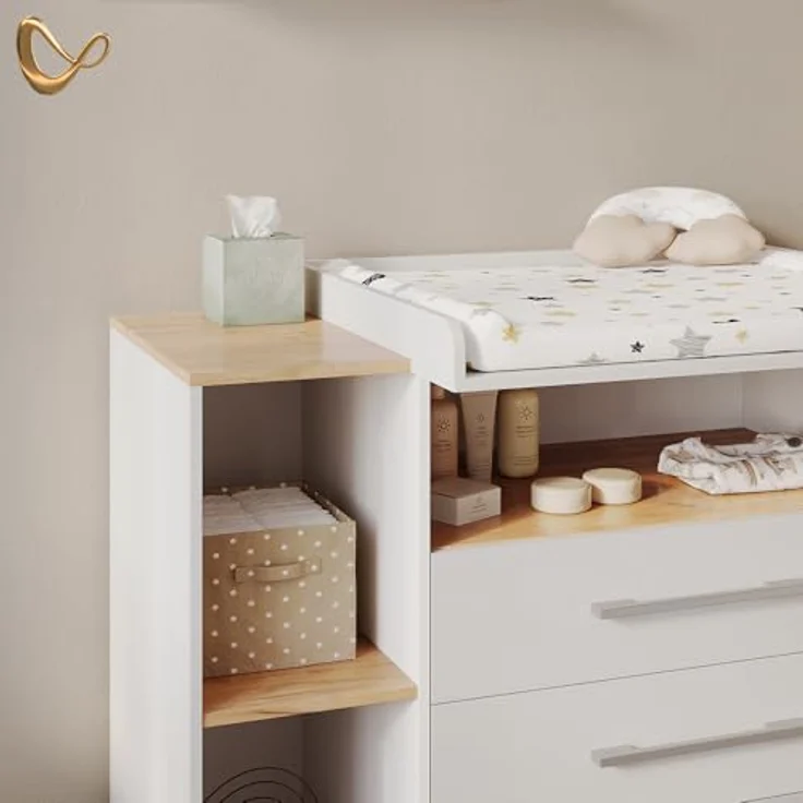 Livinity Wickelkommode Torino, Weiß/Goldkraft Eiche, mit 3 Schubladen – Bild 6