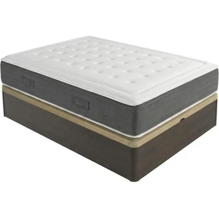 DUÉRMETE ONLINE - Packung viskoelastische Matratze Bio Nature Dicke 24 cm + Klappbett aus Holz, große Kapazität | Farbe Wengue 150 x 190
