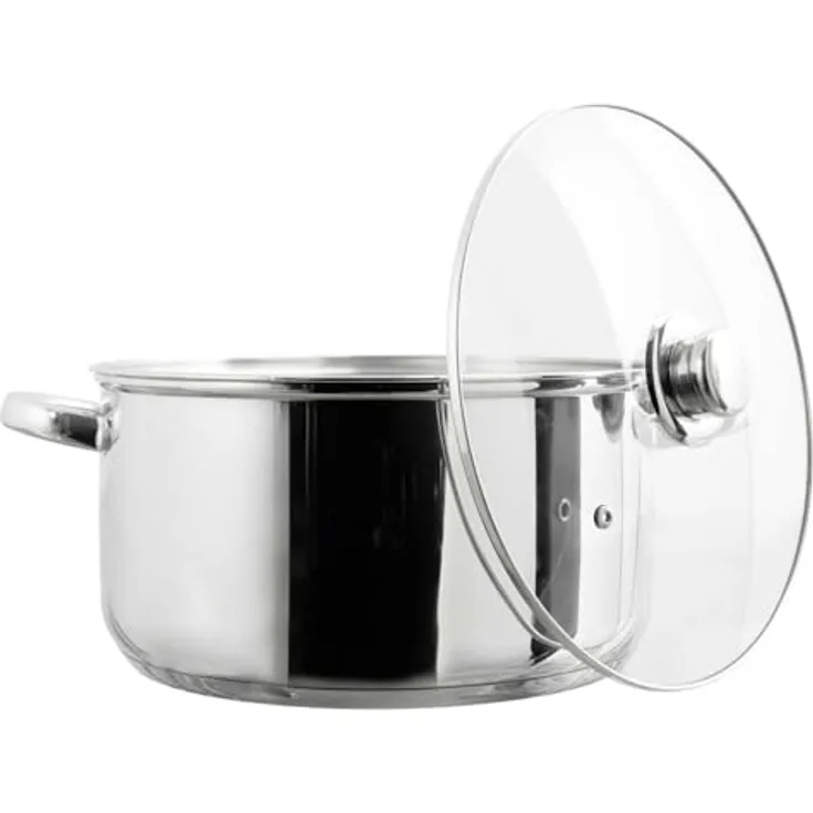 COOK CONCEPT Kochtopf aus Metall mit Glasdeckel 7 L Alle Herdarten Silber | Metall, Glasdeckel, 7 L Fassungsvermögen, geeignet für alle Herdarten inklusive Induktion, ofenfest, für Suppen und Eintöpfe