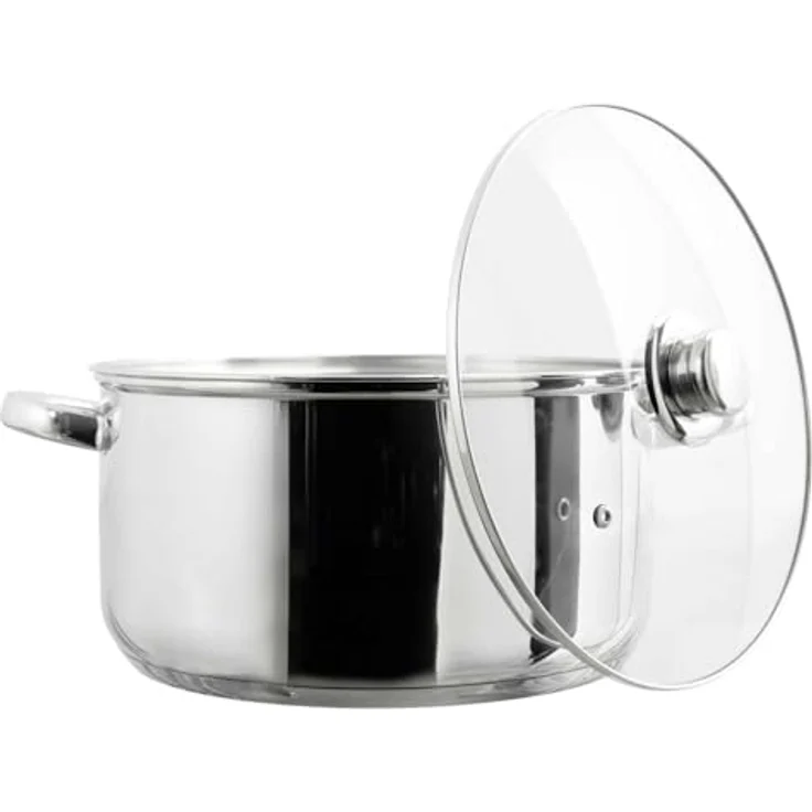 COOK CONCEPT Kochtopf aus Metall mit Glasdeckel 7 L Alle Herdarten Silber | Metall, Glasdeckel, 7 L Fassungsvermögen, geeignet für alle Herdarten inklusive Induktion, ofenfest, für Suppen und Eintöpfe – Bild 1