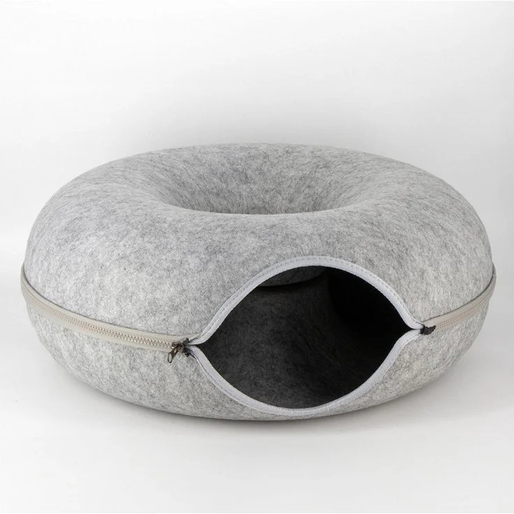 KVOTA Katzenliege Katzentunnel KatzenhöhleSpielhöhle Grau 50x50x20cm aus Filz, rund – Bild 1