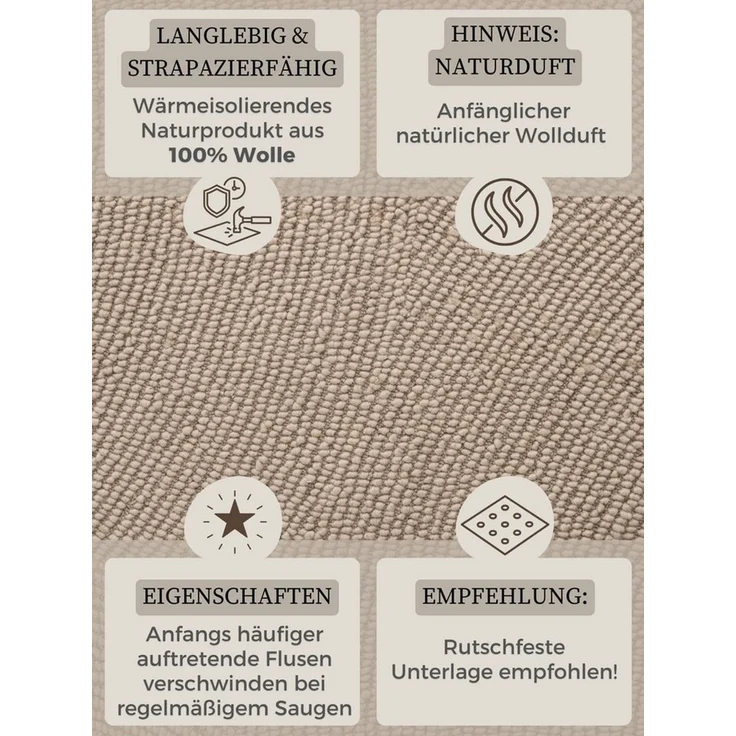 HANSE Home Wollteppich Calmio, auch als Läufer und in rund, rechteckig, Höhe: 18 mm, Handgetuftet, Wolle, Natur, Wohnzimmer, Schlafzimmer, Skandi, Hygge – Bild 4