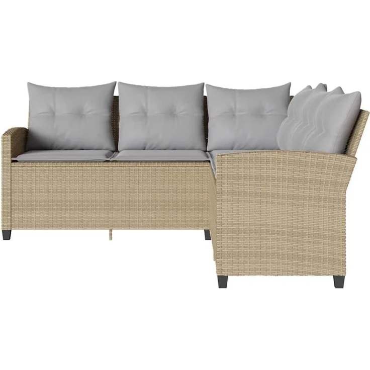 vidaXL L-förmiges Couchsofa mit Kissen Beige Polyrattan 365418 – Bild 6