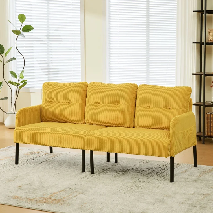 LVHOM 3-Sitzer Sofa mit Metallsockel, Polstersofa mit Seitentaschen, Loungesofa aus Cordstoff, Ergonomisches Stoffsofa, 171x72x80cm – Bild 1