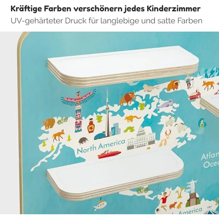 stadtecken Holzregal für Musikbox I Geeignet für die Toniebox und ca. 50 Tonies I Perfekte Tonie Aufbewahrung im Kinderzimmer I Zum Aufstellen oder Aufhängen I Globus, groß – Bild 6