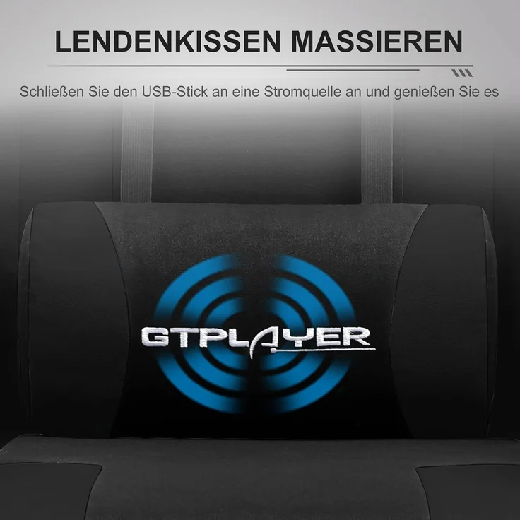 GTPLAYER Gaming Stuhl Stoff, Bürostuhl Massage Gaming Sessel Ergonomischer Gamer Stuhl mit Fußstütze, Kopfstütze Massage-Lendenkissen, Gepolstert Gaming Chair, Drehsessel, weiß – Bild 7