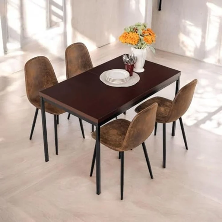 FurnitureR Garten-Esstische in Braun, Schlichter und eleganter Stil für 4 bis 6 Personen, Dicke Holzplatte mit Metallstruktur, für Terrasse, Terrasse, Garten, 120 x 70 x 75 cm – Bild 3