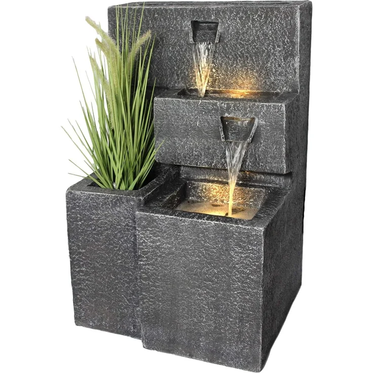 Arnusa Gartenbrunnen Grada Springbrunnen, (Komplett-Set), mit LED Beleuchtung und Pflanzbecken – Bild 2