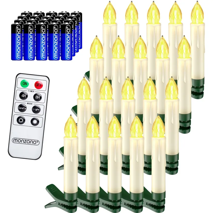 MONZANA® 20x LED Weihnachtsbaumkerzen Kabellos Fernbedienung Warmweiß Weihnachtskerzen Christbaumkerzen Tannenbaumkerzen