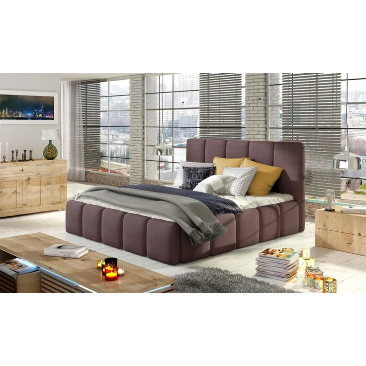 Polsterbett Bett VERONA Komplettset Polyesterstoff Violett 120x200 cm