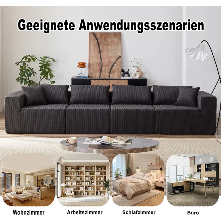EINHOM 104-Inch Corduroy Modular L-förmig Ecksofa Sofa, Luxury Floor Sofa Set, Upholstered Indoor Furniture, Foam-Filled Compressed Sofa für Wohnzimmer, Schlafzimmer, 4 PCS Free Combination – Bild 3