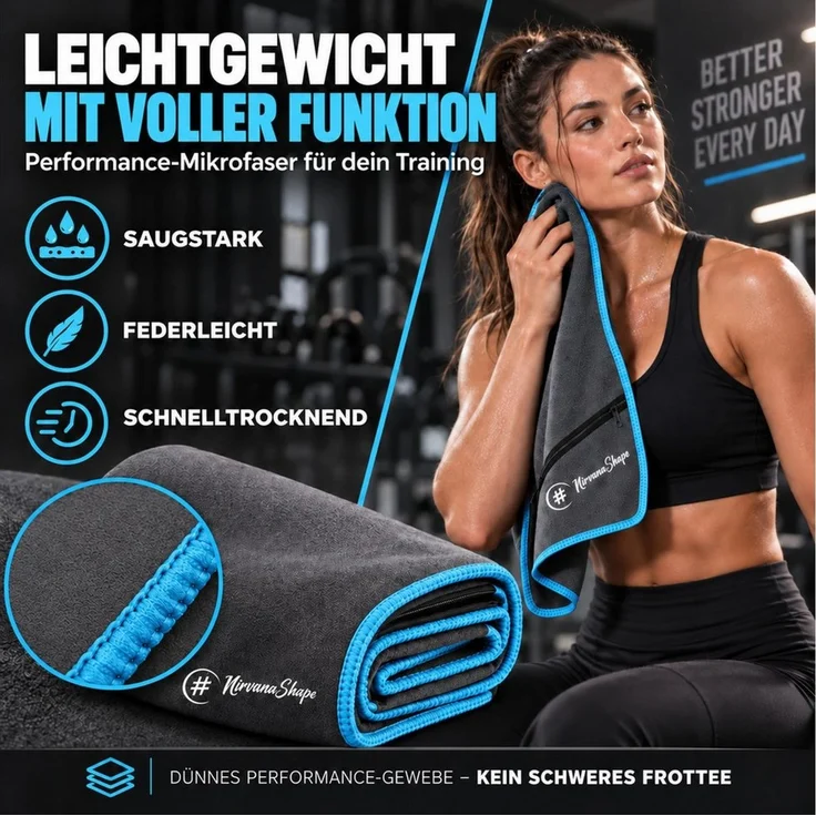 NirvanaShape Sporthandtuch NirvanaShape Mikrofaser Fitnesshandtuch mit Ecktasche und Knöpfen, saugfähig, leicht, schnelltrocknend, für Reisen, Fitness, Yoga, Sauna – Bild 2