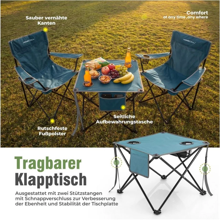 HOMECALL Campingstuhl Campingtisch mit Stühlen Klappstuhl Camping Faltstuhl Picknicktische (Set), Faltstuhl Campingstuhl mit Tisch Klapptisch mit Stühlen – Bild 3