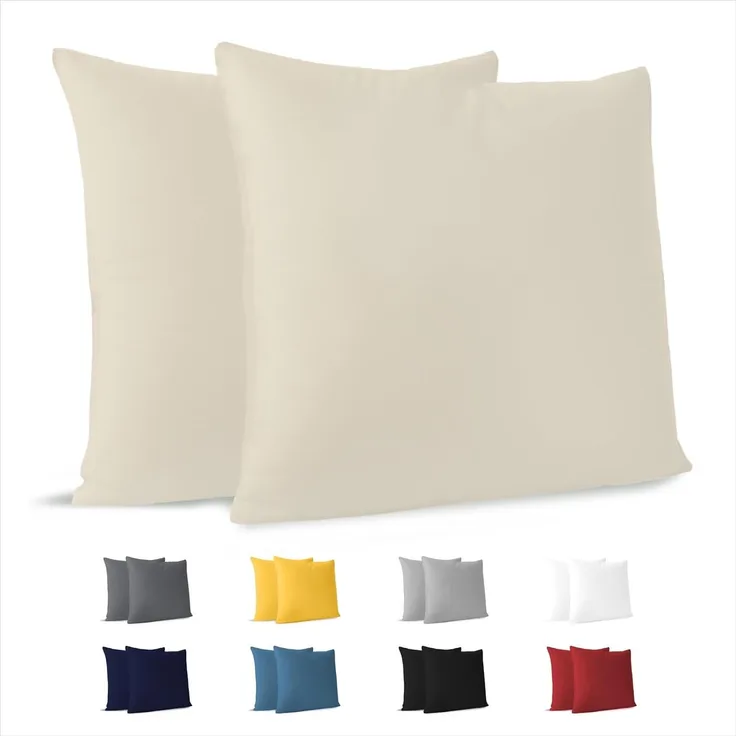 Kissenbezug 60x60 cm (Set mit 2) - 100% Jersey Baumwolle 150 g/qm Kissenbezüge -Beige - Für Kissen 60x60 cm - Kissenhülle - Kissenbezug - Resistent und Hypoallergen - Dreamzie