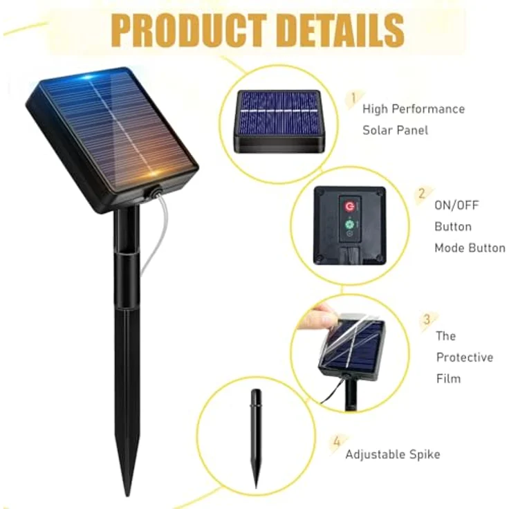 litogo Solar Lichterkette Aussen, 12M 120 LED Lichterkette Außen Wasserdicht KupferDraht 8 Modus Solarlichterkette Deko für Garten, Balkon, Terrasse, Tor, Hof, Hochzeit, Party (Warmweiß) – Bild 7