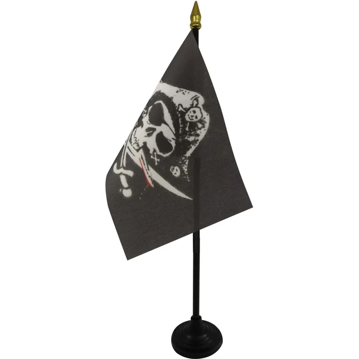 AZ FLAG - Tischflagge Pirat Mit Säbel - 15x10 cm Goldene Splitze - Piraten Totenkopf Tischfahne 10x15 Cm - Flaggen
