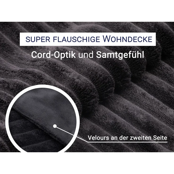 ZOLLNER Kuscheldecke flauschig aus 100% Polyester, 150x200 cm, Schwarz – Bild 3