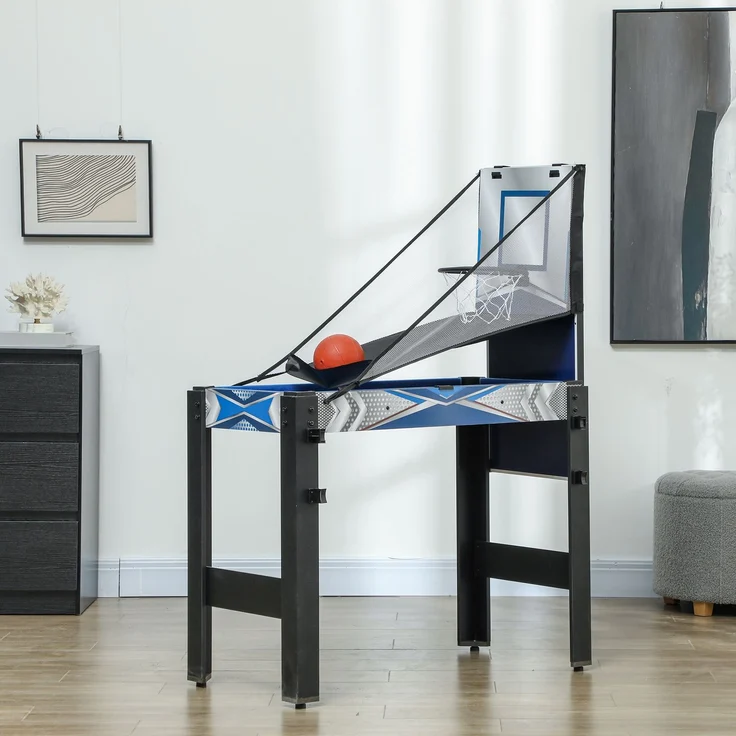 MELAYR, 5-in-1 Mini Spieletisch, Billard, Tischtennis, Hockey, Basketball, 91 x 45.5 x 76 cm, Blau+Schwarz – Bild 3