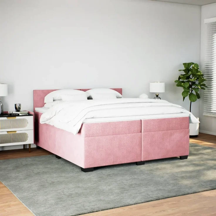 vidaXL Boxspringbett mit Matratze Rosa 200x200 cm Samt 3288701 – Bild 5