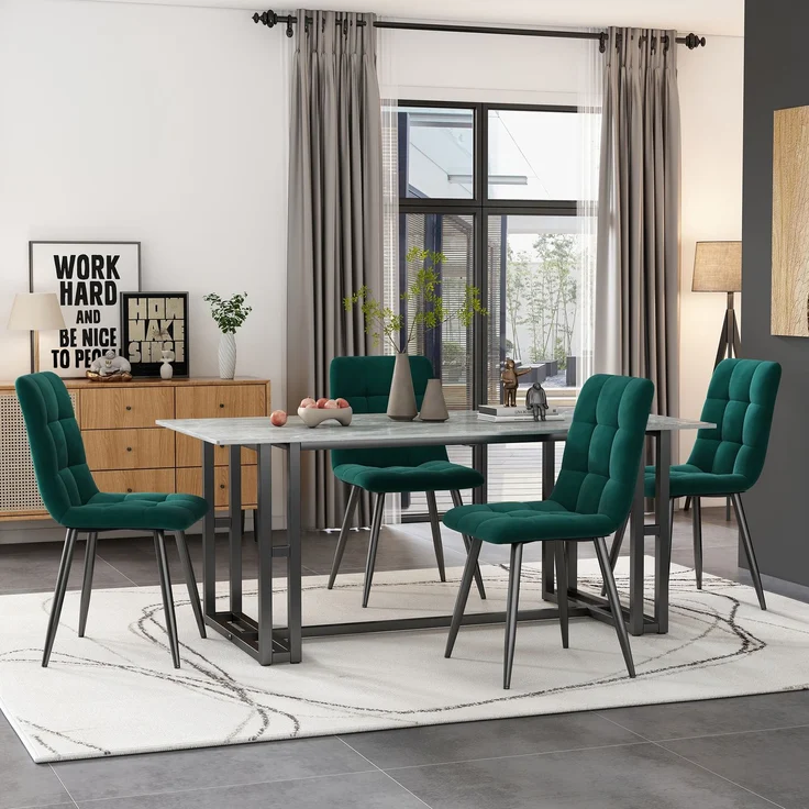 4-teiliges Grün Esszimmerstuhl-Set Samt mit Metallgestell, Küchenstuhl, Loungesessel, komfortabel, robust, elegant, vielseitig – Bild 1