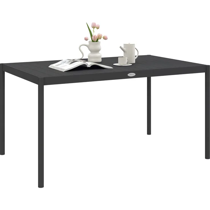 Gartentisch mit Lattenrost für 6 Personen aus Stahl und Aluminium, 145 x 90 x 74 cm, Dunkelgrau