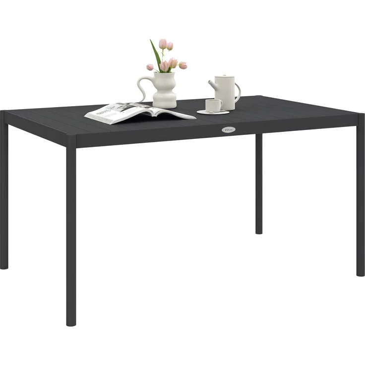 Gartentisch mit Lattenrost für 6 Personen aus Stahl und Aluminium, 145 x 90 x 74 cm, Dunkelgrau – Bild 1