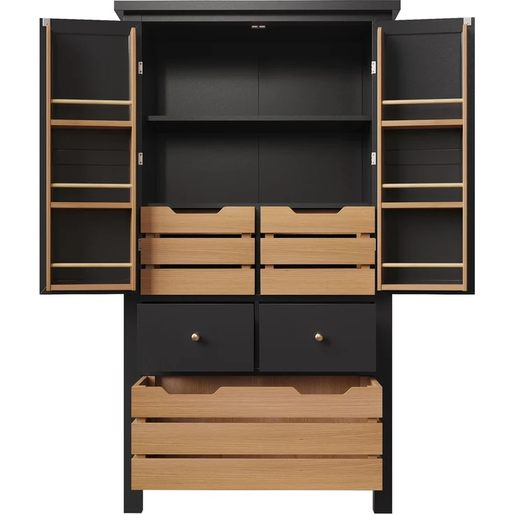 Küchenschrank (80x40x140cm), hohes Küchenbuffet, Mehrzweckbuffet, Snackschrank, Aufbewahrungsmöbel mit zwei Türen und fünf Schubladen, schwarz/weiß--Schwarz--80x40x140cm--YOUDENOVA – Bild 10