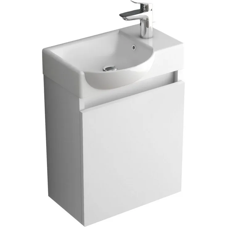 Alpenberger Badezimmer-Set Vormontiert - Waschtisch Platz - Waschbeckenunterschrank Weiß, (Komplett-Set, 2-St, Badmöbel Set bestehend aus Waschbecken und Unterschrank), Badschrank mit Softclose Funktion, Waschplatz fürs Bad & Gäste WC