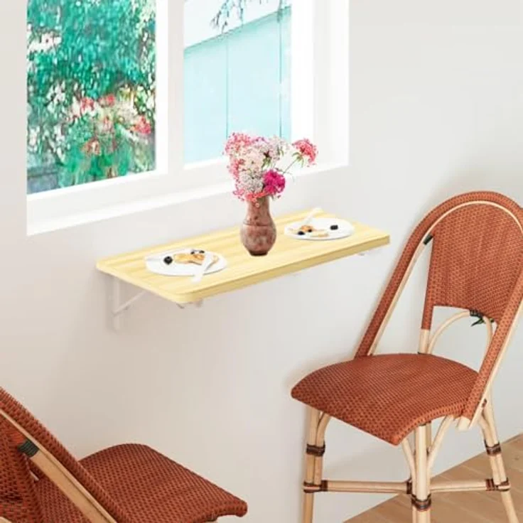 Shally Dogan Klappbarer Wandtisch, 80x60 cm, aus Holz, zusammenklappbar, platzsparend, vielseitig, Schreibtisch, Esstisch, Wohnzimmer, Badezimmer, Küche (Eiche) – Bild 10