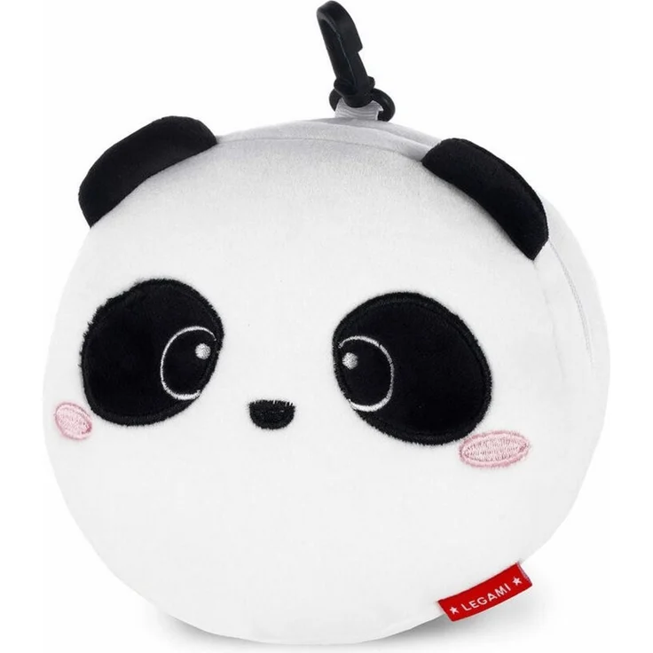 Legami - Reisekissen mit Nachtmaske, Panda, Zip-Verschluss, platzsparend, Haken für bequemen Transport, kleine Tasche auf der Rückseite, 16 x 16 cm – Bild 3